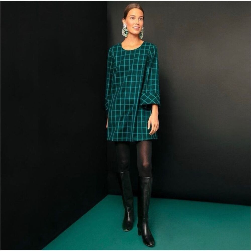 Tuckernuck Aegean Teal Chambers Swing Mini Dress Plaid L